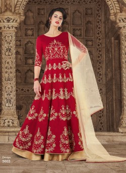 Red Silk Floor Length Anarkali  5603 By Swagat NX