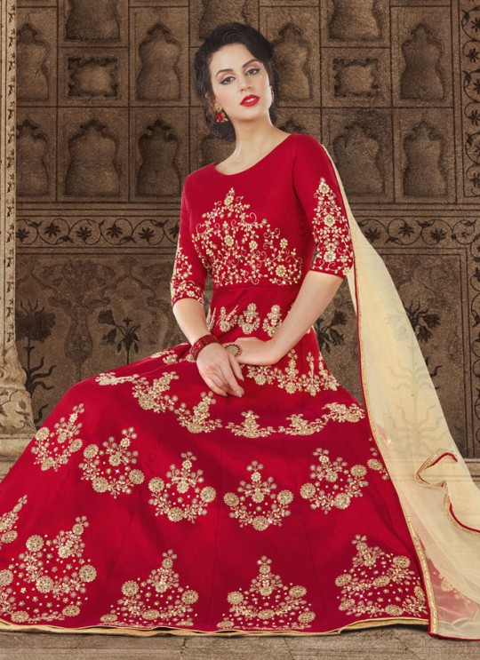 Red Silk Floor Length Anarkali  5603 By Swagat NX