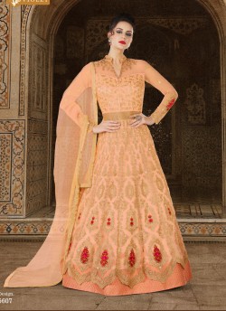 Peach Net Floor Length Anarkali Suit  5607 By Swagat NX