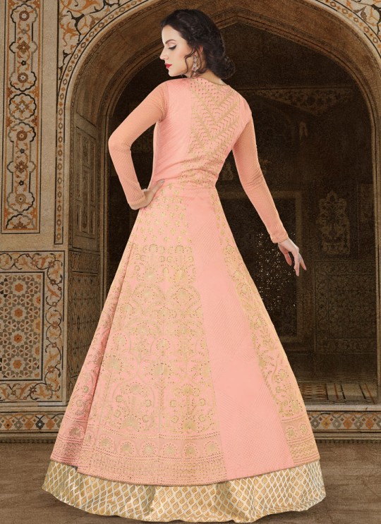 Peach Silk Floor Length Suit  5610 By Swagat NX