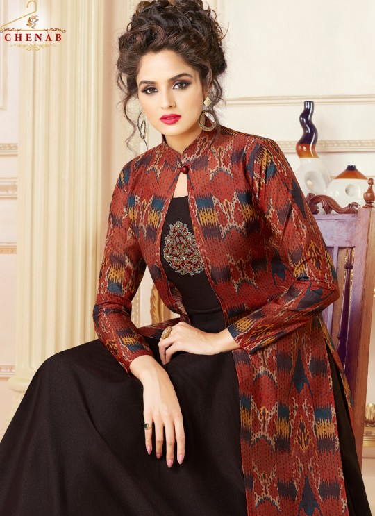Brown Chanderi Gown Style Suit  5701 By Swagat NX