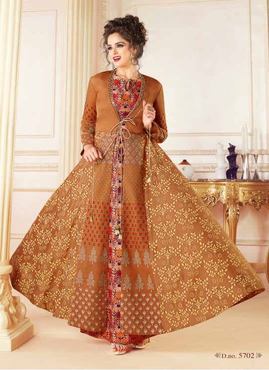 Orange Chanderi Gown Style Suit  5702 By Swagat NX