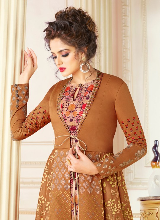 Orange Chanderi Gown Style Suit  5702 By Swagat NX