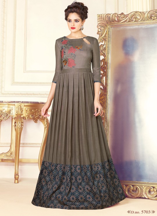 Grey Art Silk Gown Style Suit  5703 By Swagat NX