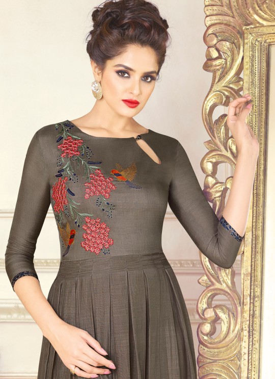 Grey Art Silk Gown Style Suit  5703 By Swagat NX