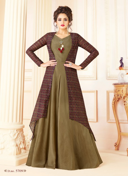 Brown Chanderi Gown Style Suit  5709 By Swagat NX