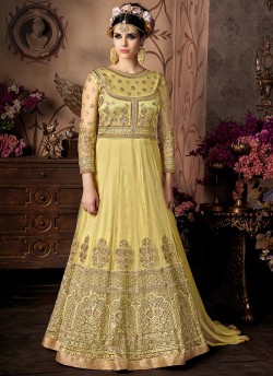 Yellow Net Anarkali With Cape Cop Sybella-101