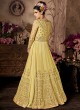 Yellow Net Anarkali With Cape Cop Sybella-101