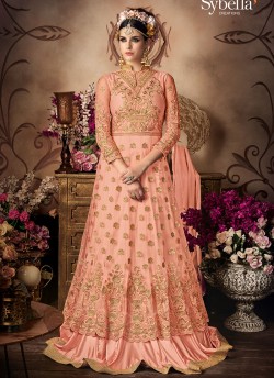 Peach Net Gown Style Anarkali Sybella-102