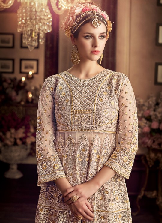 Pink Net Jacket Style Anarkali Sybella-108 Pink Net Jacket Style Anarkali Sybella-108