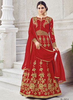 Red Silk Floor Length Anarkali Sybella-201