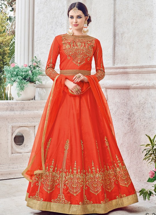 Orange Silk Floor Length Anarkali Sybella-204