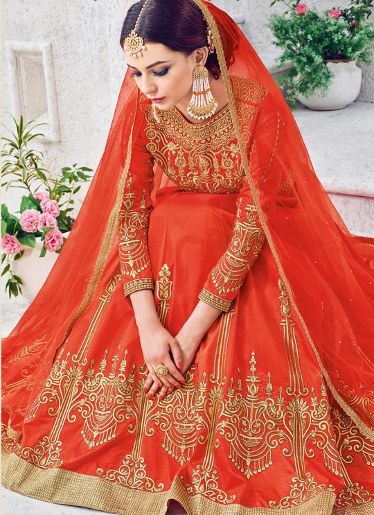 Orange Silk Floor Length Anarkali Sybella-204 Orange Silk Floor Length Anarkali Sybella-204
