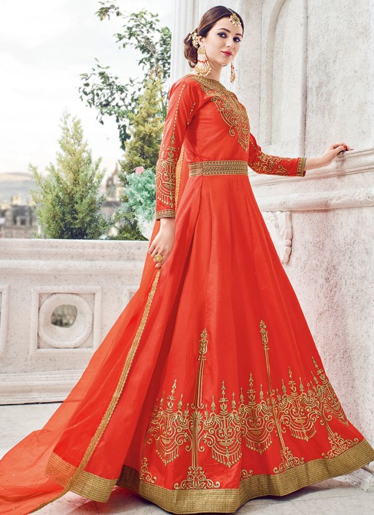 Orange Silk Floor Length Anarkali Sybella-204 Orange Silk Floor Length Anarkali Sybella-204