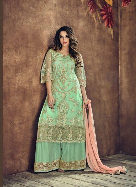 Green Net Palazzo Suit Sybella-502 Green Net Palazzo Suit Sybella-502