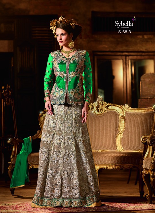 Green N Gold Banglori Silk Jacket Style Anarkali Sybella-68C GREEN