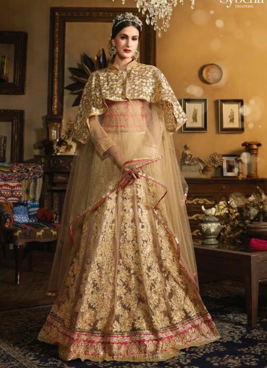 Gold Net Anarkali With Cape Cop Sybella-71