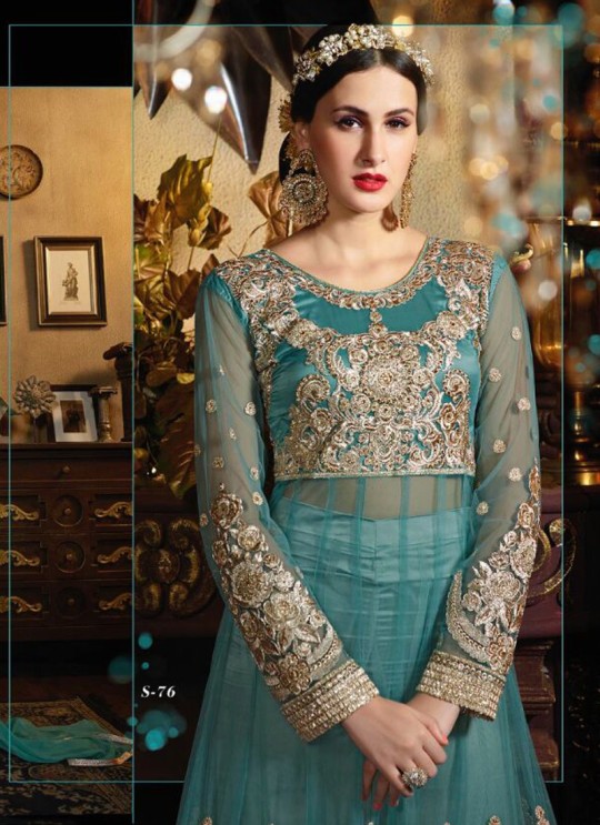 Turquoise Net Skirt Kameez Sybella-76