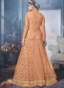 Peach Net Gown Style Anarkali Sybella-81