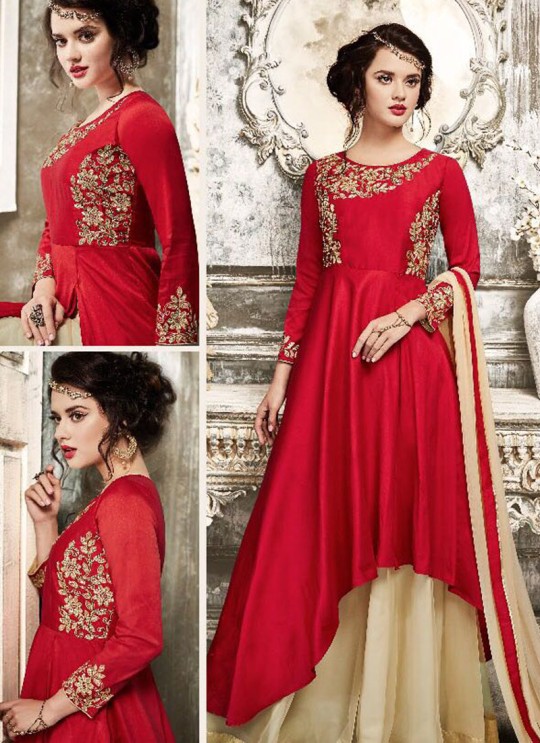 Red Art Silk Skirt Kameez Navya Vol-2 112 By Vardan