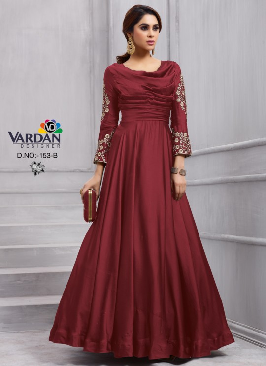 Wine Art Silk Gown Style Anarkali Navya Vol-6 153B Color By Vardan Wine Art Silk Gown Style Anarkali Navya Vol-6 153B Color By Vardan