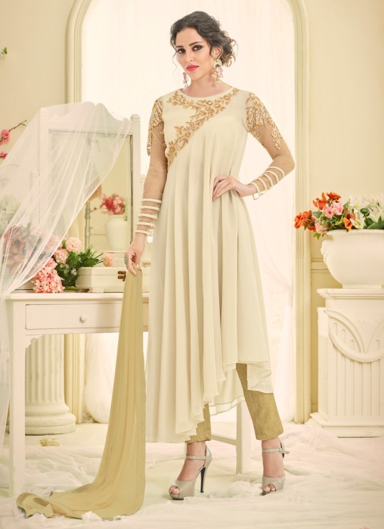 Cream Georgette Pant Style Suit Raaga Vol-1 5104 By Vardan