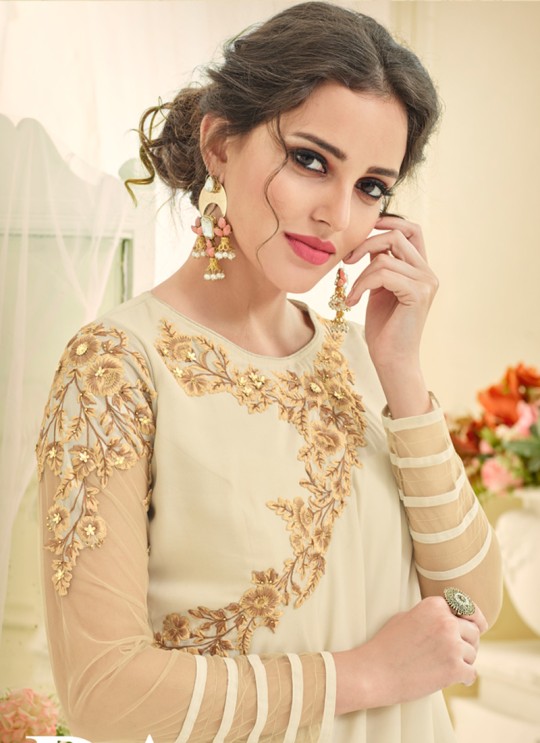 Cream Georgette Pant Style Suit Raaga Vol-1 5104 By Vardan