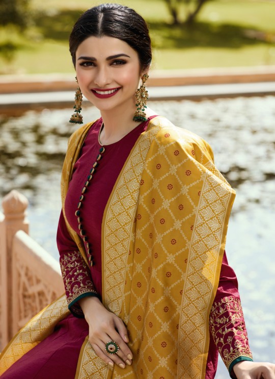 Maroon Silk Gown Style Anarkali Tumbaa Primetime 35251 By Vinay Fashion