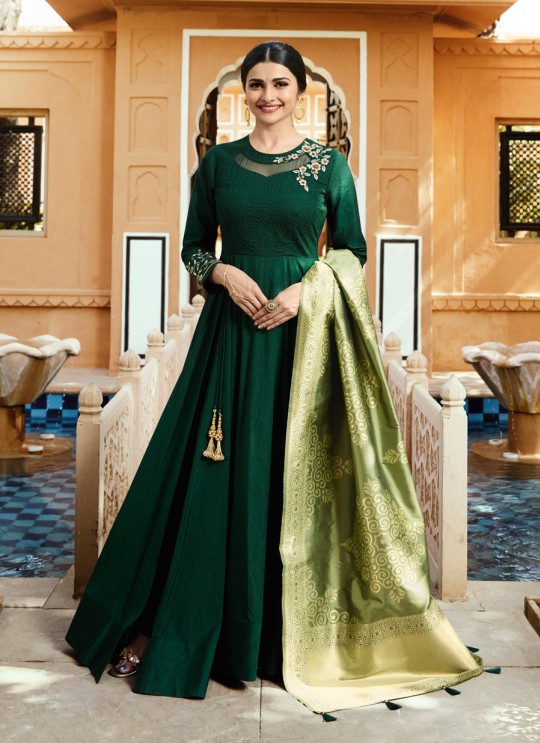 Green Silk Gown Style Anarkali Tumbaa Primetime 35253 By Vinay Fashion