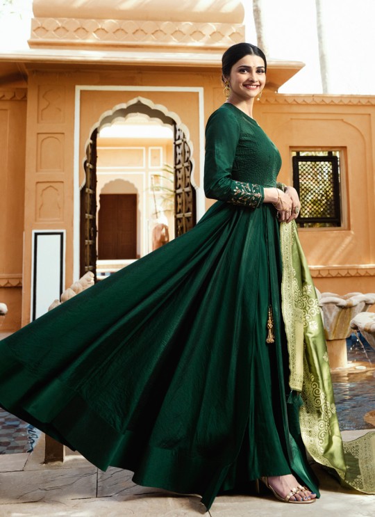 Green Silk Gown Style Anarkali Tumbaa Primetime 35253 By Vinay Fashion