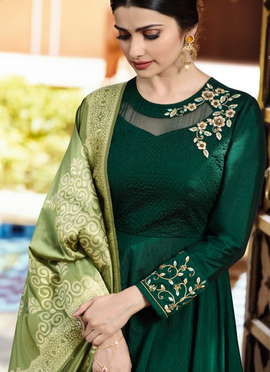 Green Silk Gown Style Anarkali Tumbaa Primetime 35253 By Vinay Fashion