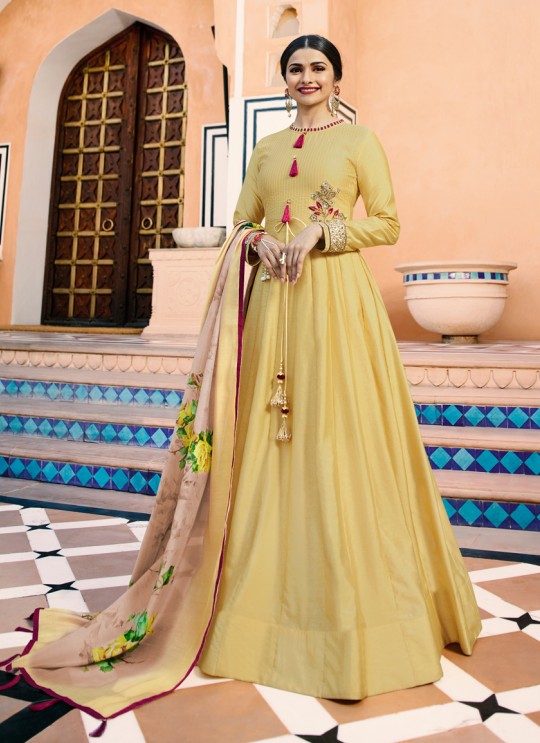 Yellow Silk Gown Style Anarkali Tumbaa Primetime 35254 By Vinay Fashion