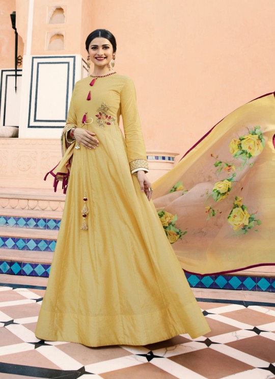 Yellow Silk Gown Style Anarkali Tumbaa Primetime 35254 By Vinay Fashion