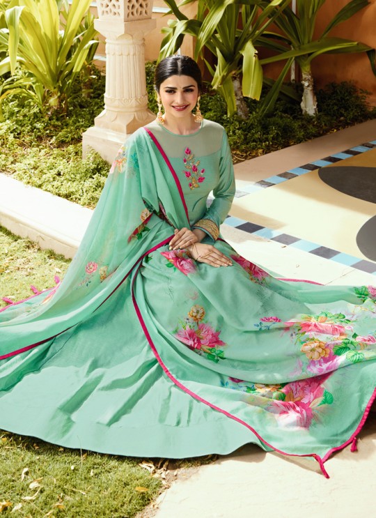 Green Silk Gown Style Anarkali Tumbaa Primetime 35256 By Vinay Fashion