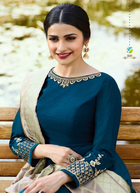 Blue Silk Gown Style Anarkali Tumbaa Primetime 35257 By Vinay Fashion