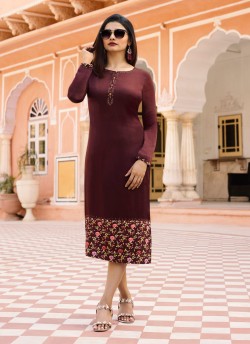 Maroon satin Partywear Kurti Tumba Rain 35342 By Vinay Fashion