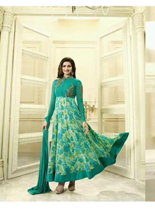 Green Faux Georgette Gown Style Anarkali Prachi Vol 28 4746 By Vinay Fashion