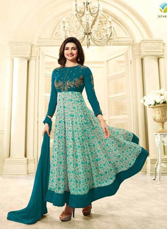 Turquoise Faux Georgette Gown Style Anarkali Prachi Vol 28 4748 Turquoise By Vinay Fashion