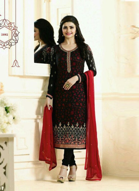 Black Faux Georgette Churidar Suit Kaseesh Silver Pearl 5192 By Vinay Fashion