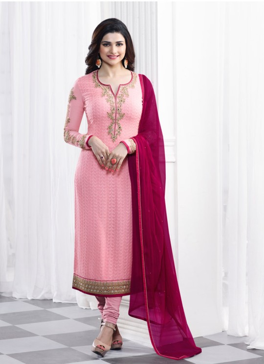 Pink Faux Georgette Churidar Suit Kaseesh Blue Star 5281 By Vinay Fashion