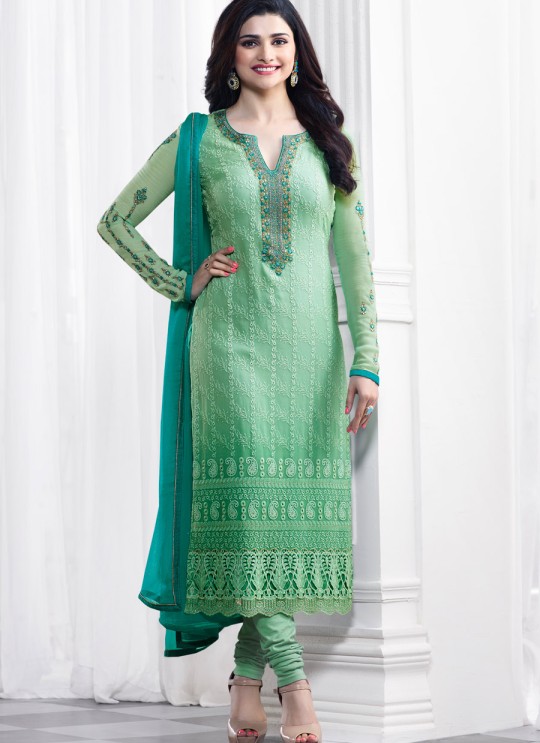 Green Faux Georgette Churidar Suit Kaseesh Blue Star 5282 By Vinay Fashion