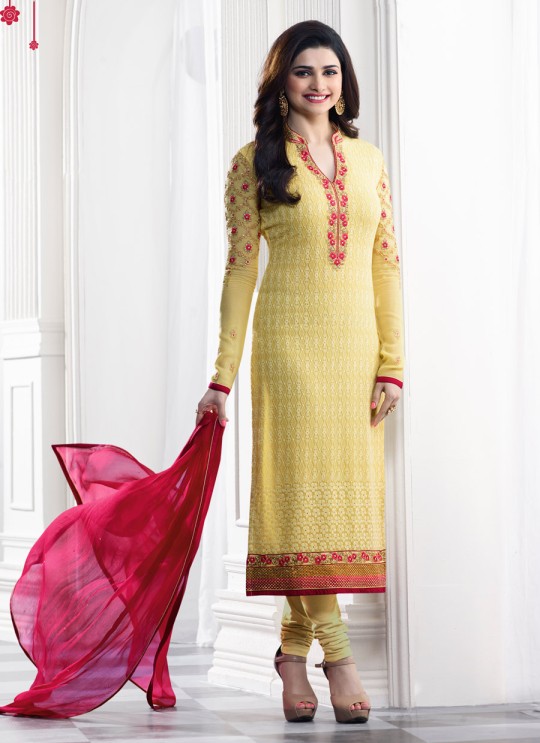 Yellow Faux Georgette Churidar Suit Kaseesh Blue Star 5285 By Vinay Fashion