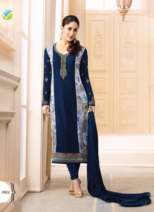 Blue Georgette Brasso Straight Suit Kareena 3 5911 By Vinay Fashion