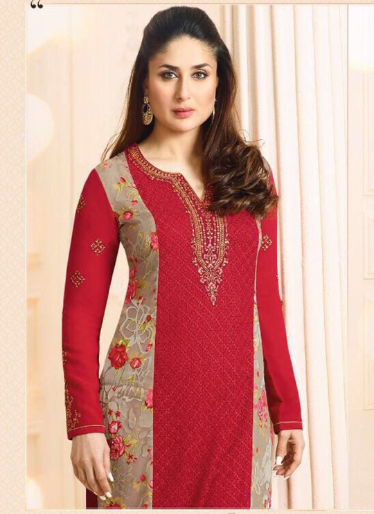 Red Georgette Brasso Straight Suit Kareena 3 5912 By Vinay Fashion