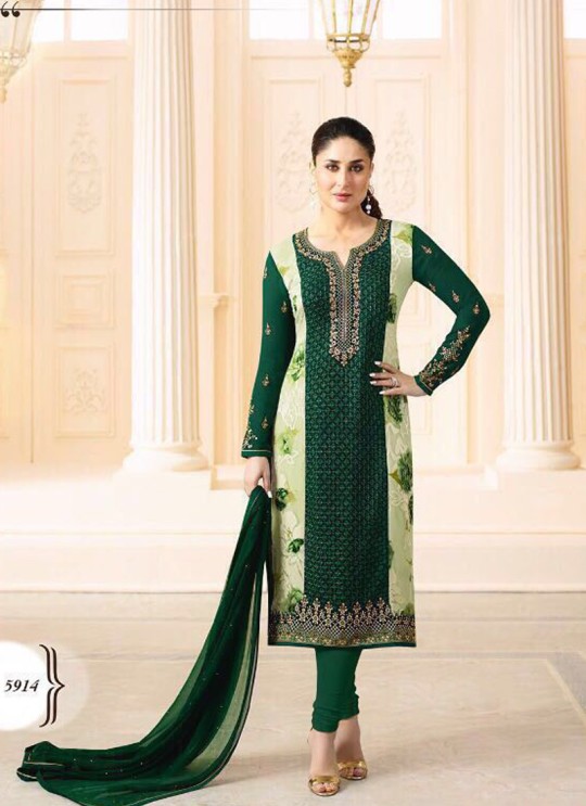 Green Georgette Brasso Straight Suit Kareena 3 5914 By Vinay Fashion