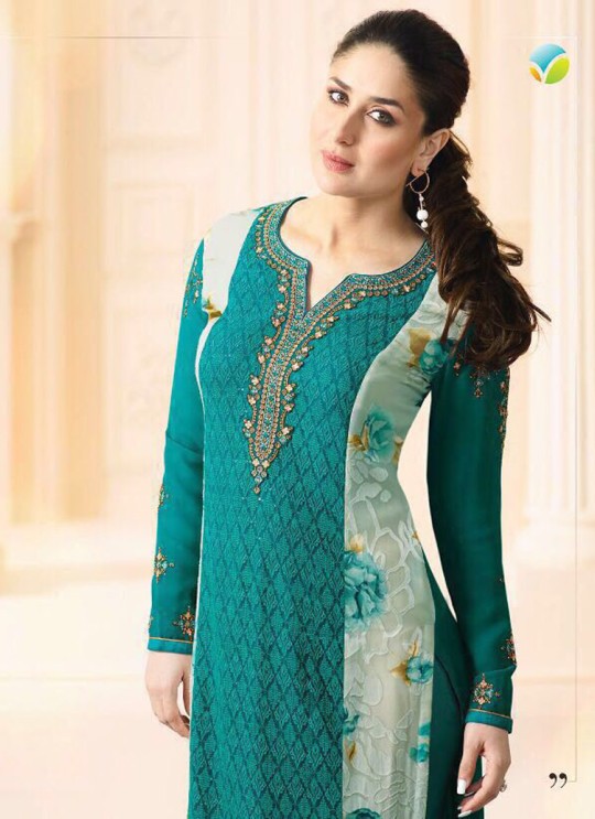 Teal Green Georgette Brasso Straight Suit Kareena 3 5916 By Vinay Fashion