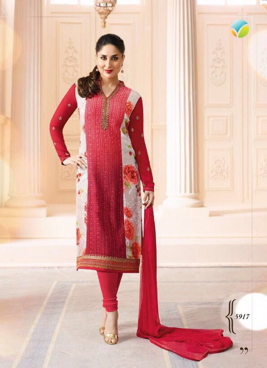 Red Georgette Brasso Straight Suit Kareena 3 5917 By Vinay Fashion