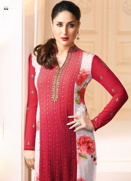 Red Georgette Brasso Straight Suit Kareena 3 5917 By Vinay Fashion