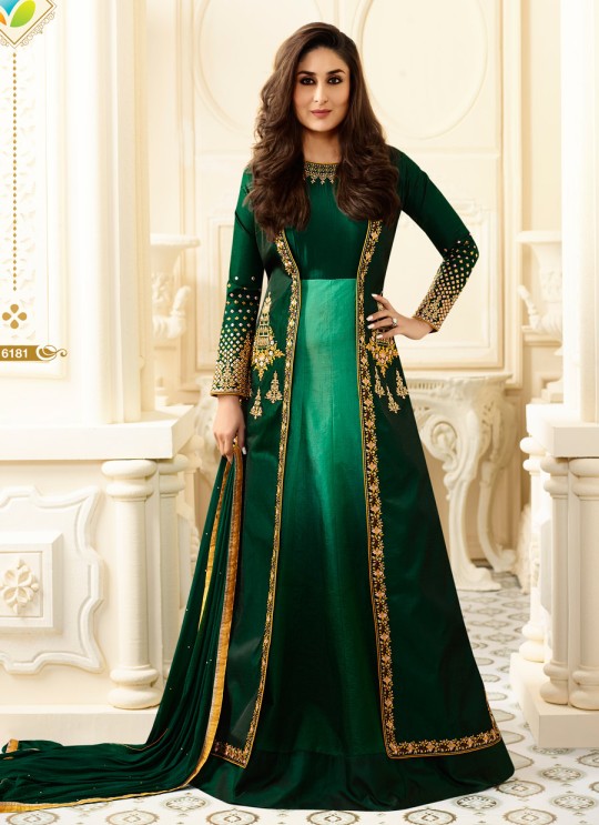 Green Pure Georgette Jacket Style Suit Kaseesh Kareena 6181 By Vinay Fashion