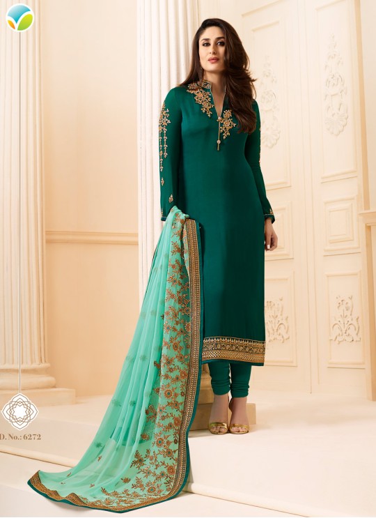 Green Georgette Silk Straight Suit Kareena 3 6272 By Vinay Fashion